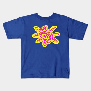 Trippy Topographic Contour Fluid Line Art Graphic Pink and Yellow Kids T-Shirt